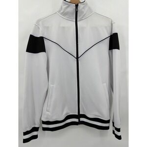 Screenshot Mens White Black Chevron Track Jacket Full Zip Athletic Size Medium